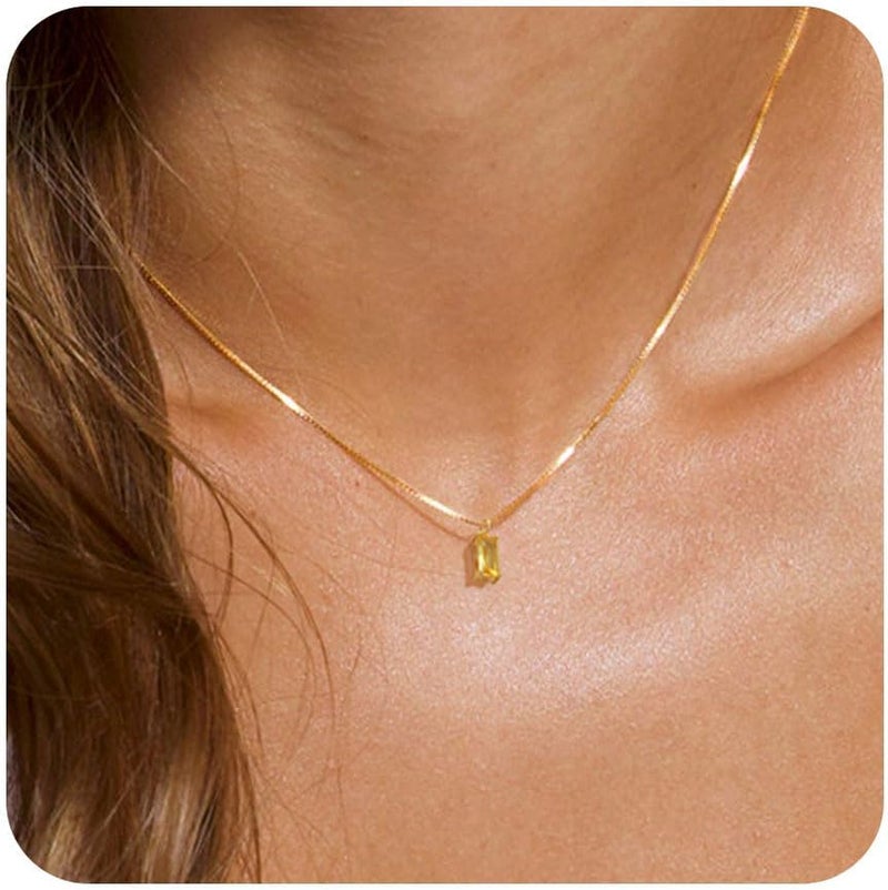 FUNEIA Diamond Necklaces for Women 14K Gold Plated Emerald Birthstone Necklace for Women Mothers Dainty Gold Necklace Blue Green Cubic Zirconia Pendant Necklace Birthday Gifts for Women Jewelry - Image 1